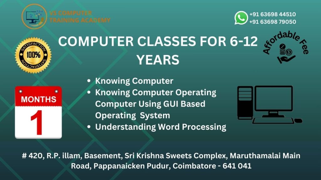 Computer classes for 6 years to 12 years