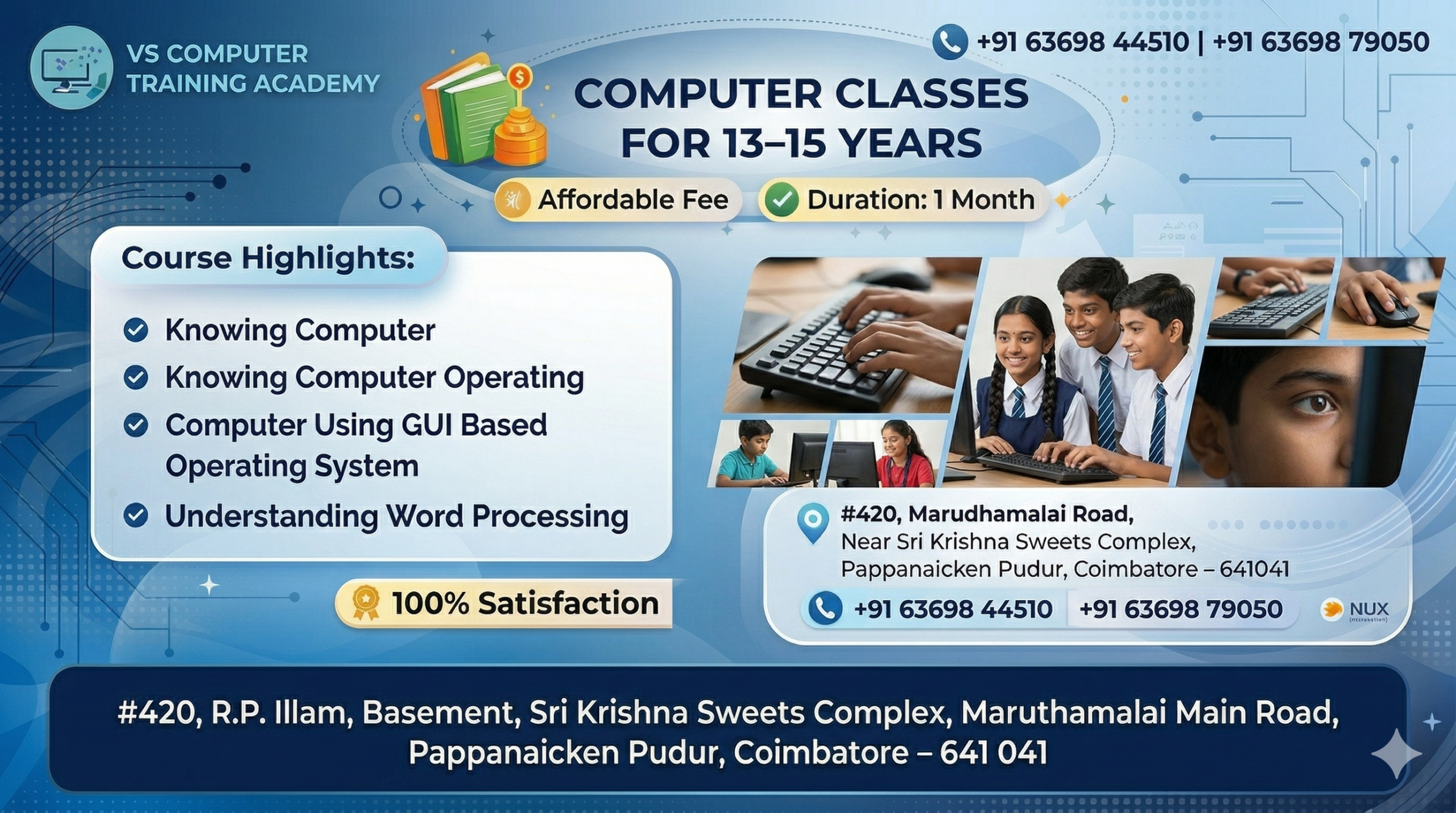 Computer classes for 13 years to 15 years 2000 *DURATION 30 days*