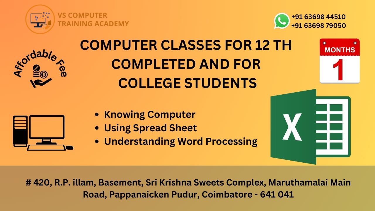Computer classe for 12 th completed students and for college students 4000 *DURATION 30 days*